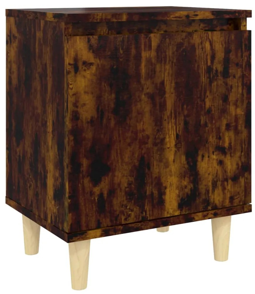 Comodino con gambe in legno massello rovere fumo 40x35x50 cm