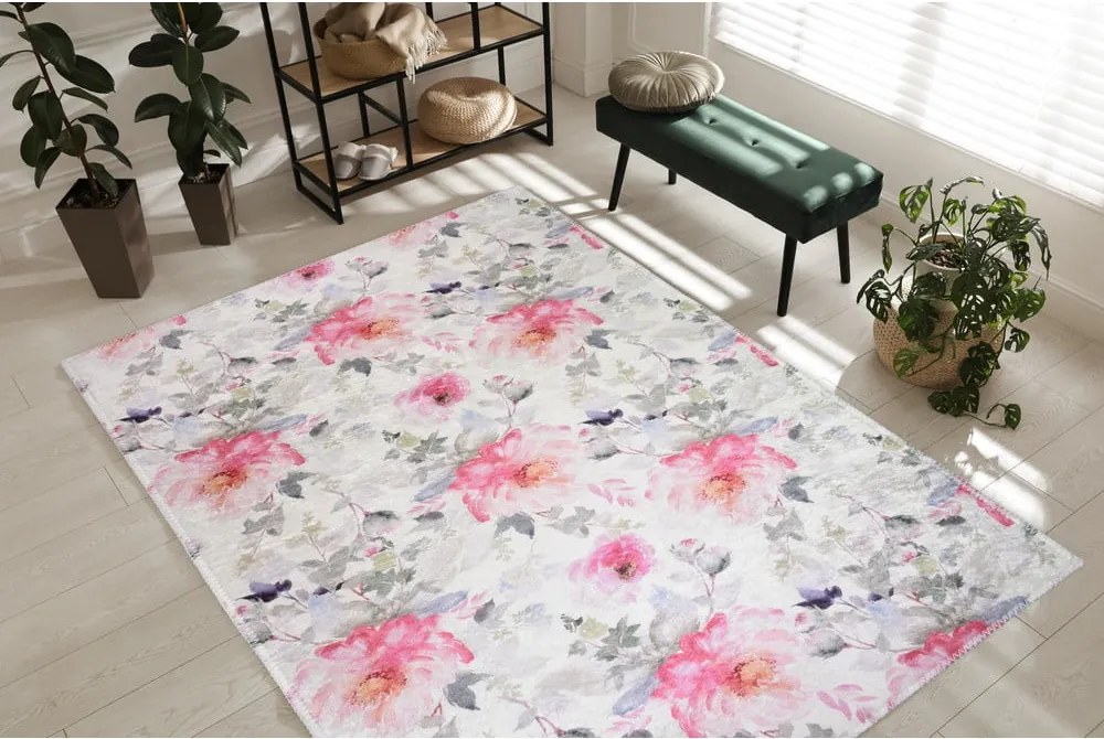 Tappeto rosa e avorio lavabile 60x100 cm Pink Garden – Vitaus
