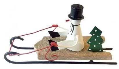 Statuetta di Natale Snowman on Wooden Sledge - G-Bork