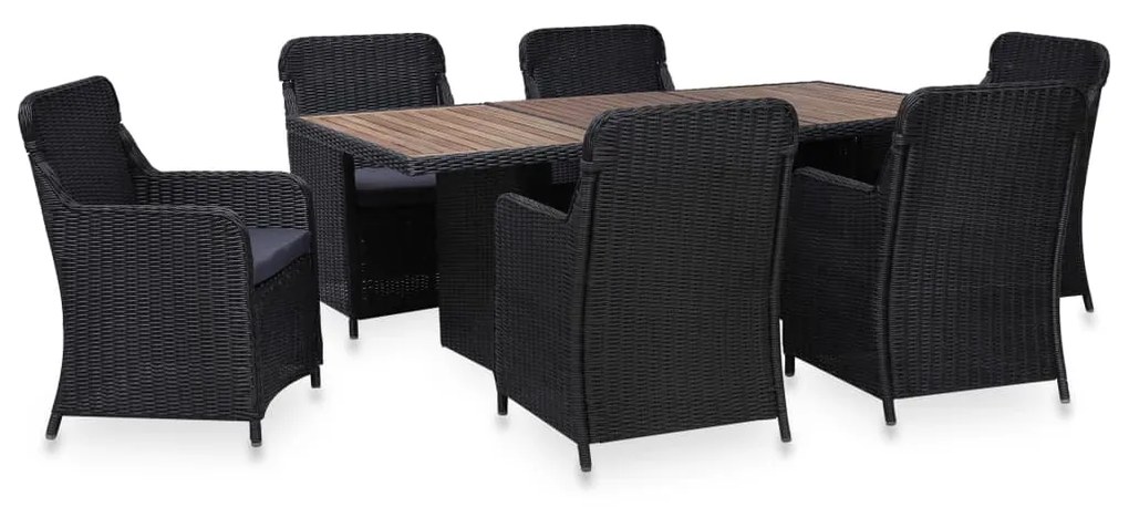 Set da pranzo da giardino 7 pz in polyrattan nero