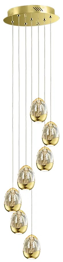 Lampadario A Sospensione Contemporaneo Golden Egg Oro Vetro Pulegoso Led 33,6W