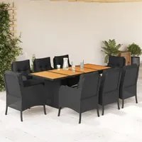 Set da Pranzo da Giardino 9 pz con Cuscini Nero in Polyrattancod mxl 86942