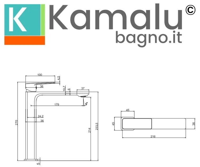 Kamalu - miscelatore lavabo alto linea squadrata in ottone | kam-diana