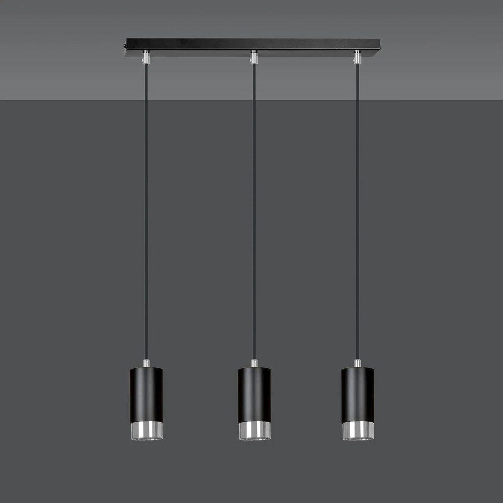 Lampadario 3 Luci Ivar Con Cilindri In Acciaio Nero E Cromo