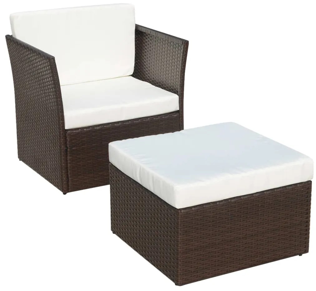 Sedia da giardino con poggiapiedi in polyrattan marrone