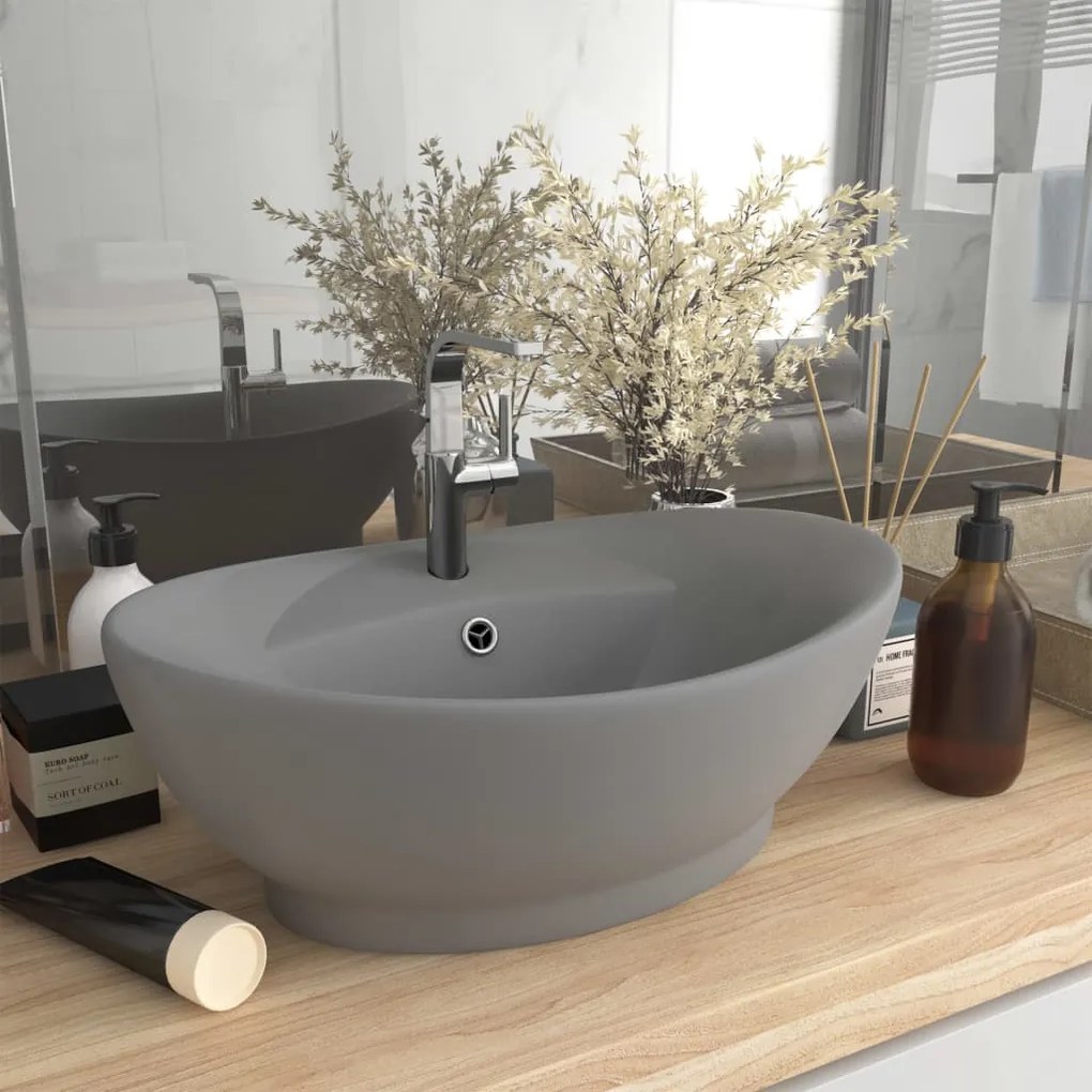 Lavabo Con Troppopieno Ovale Turchese Grigio 58,5x39 Cm Ceramica /