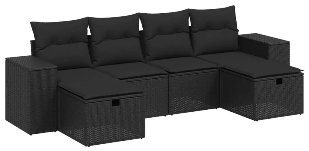 Set divano da giardino 6 pz con cuscini nero in polyrattan