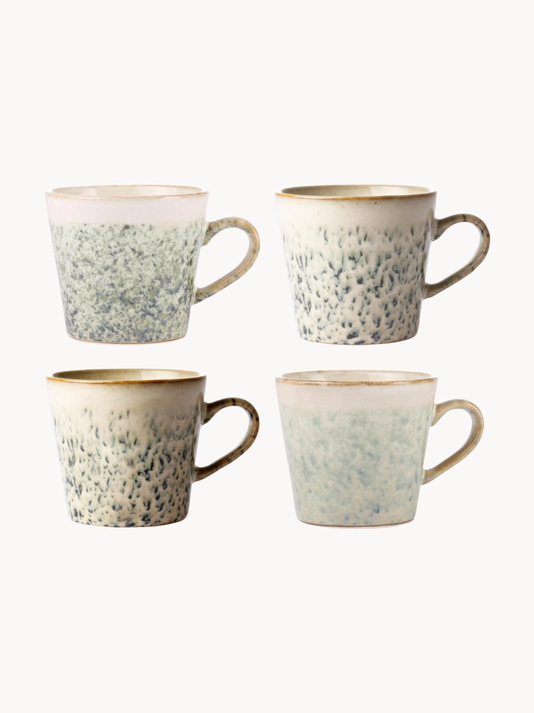 Set di 4 tazze fatte a mano con smalto reattivo 70's