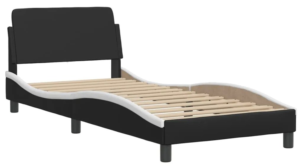 Letto con Materasso Nero e Bianco 90x200 cm in Similpelle