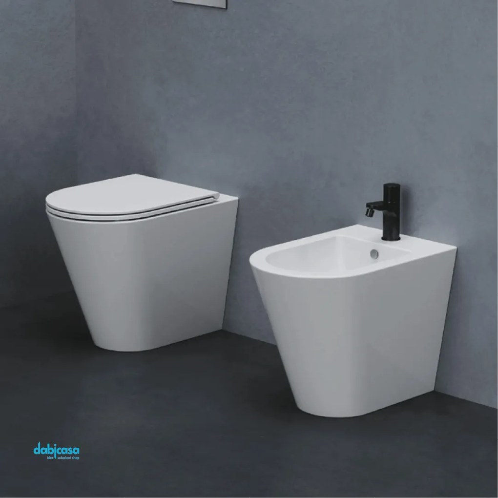 Azzurra Ceramica "Forma" Coppia Di Sanitari Da Terra Filo Muro Senza Brida Bianco Lucido