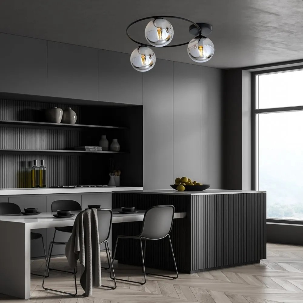 Lampada da soffitto in acciaio SOPRA 3 da interno 3xE14 Colore del corpo Nero e Grafite