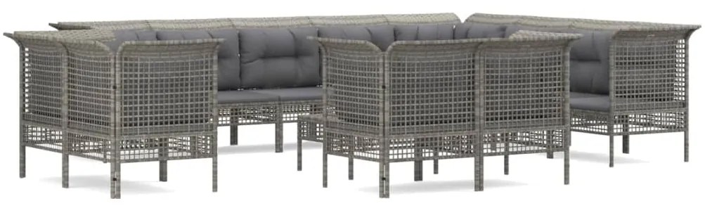 Set divani da giardino 13 pz con cuscini in polyrattan grigio