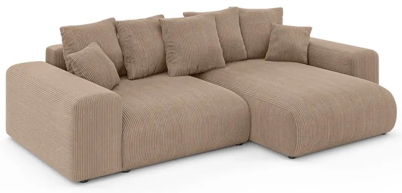 Divano angolare beige allungabile/con contenitore (con composizione variabile) con rivestimento in velluto a coste Luma – Ropez