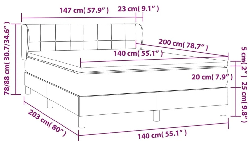 Giroletto a Molle con Materasso Marrone Scuro 140x200cm Tessuto