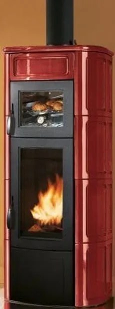 Palazzetti Elisa Stufa A Legna con Forno Con Rivestimento in ceramica Rosso Bordeaux