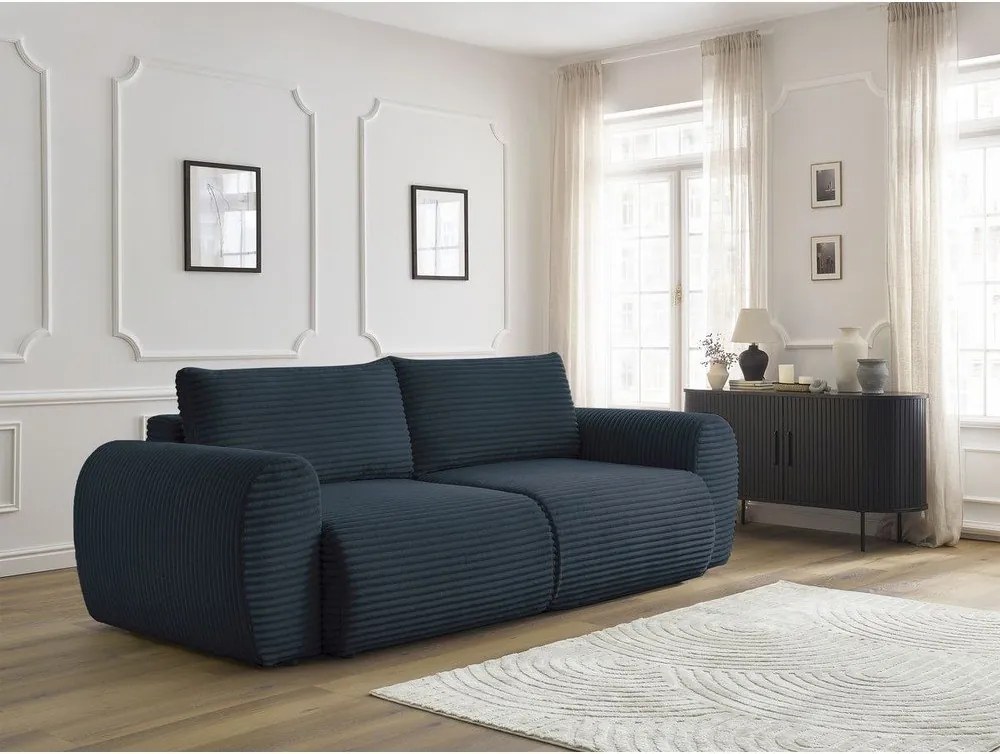 Divano in blu scuro allungabile con rivestimento in velluto a coste 257 cm Lucien – Bobochic Paris