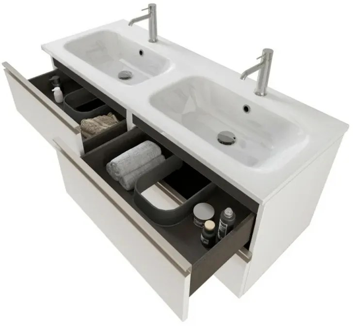 Mobile bagno sospeso 120 cm Master bianco doppio lavabo e 4 cassetti
