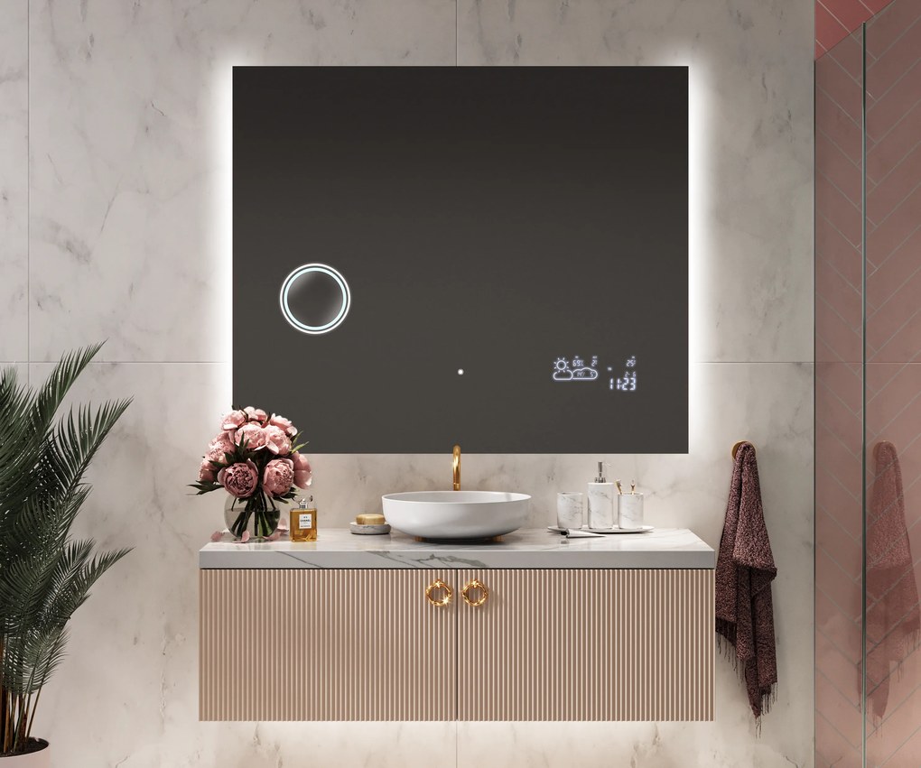 Rettangolare specchio bagno con luce LED L62 specchio retroilluminato da trucco con Specchio cosmetico, Tappetino riscaldante