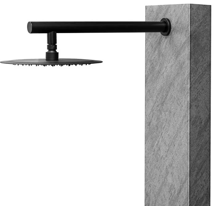 Pannello doccia in acciaio inox effetto pietra con soffione slim nero opaco