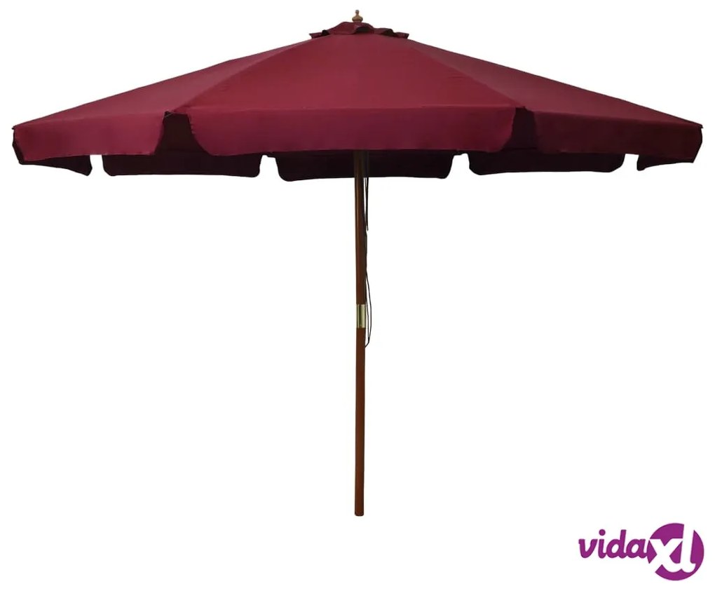 vidaXL Ombrellone da Esterni con Palo in Legno 330 cm Rosso Borgogna