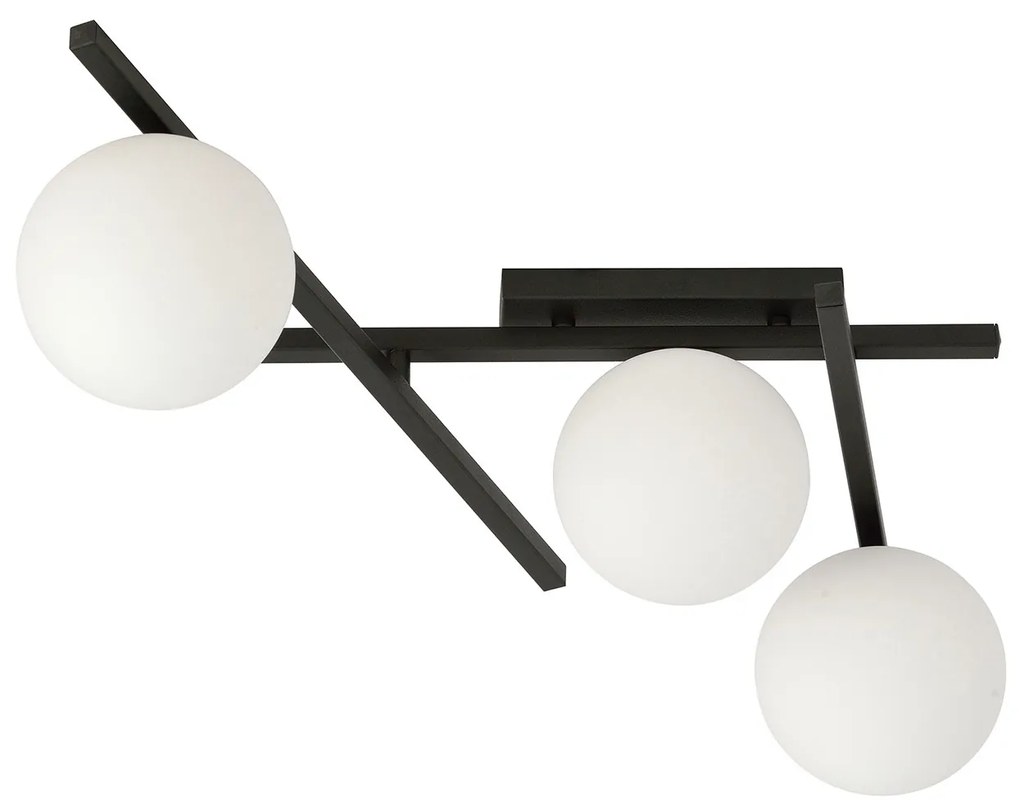 Plafoniera Moderna 3 Luci Teti In Acciaio Nero Bracci Regolabili E Vetro Opale