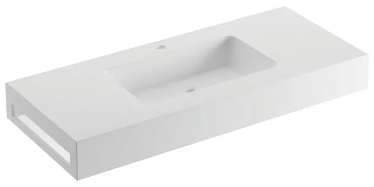 Lavabo consolle rettangolare L 120 x P 46 x H 14 cm in solid surface bianco