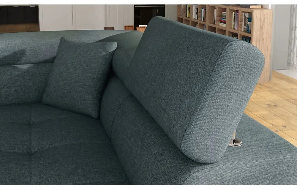 Divano angolare blu allungabile/con contenitore (con penisola a destra/a L) Anton – ELTAP