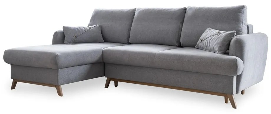 Divano angolare grigio chiaro allungabile/con contenitore (con penisola a sinistra/con chaise lounge) Scandic Lagom – Miuform