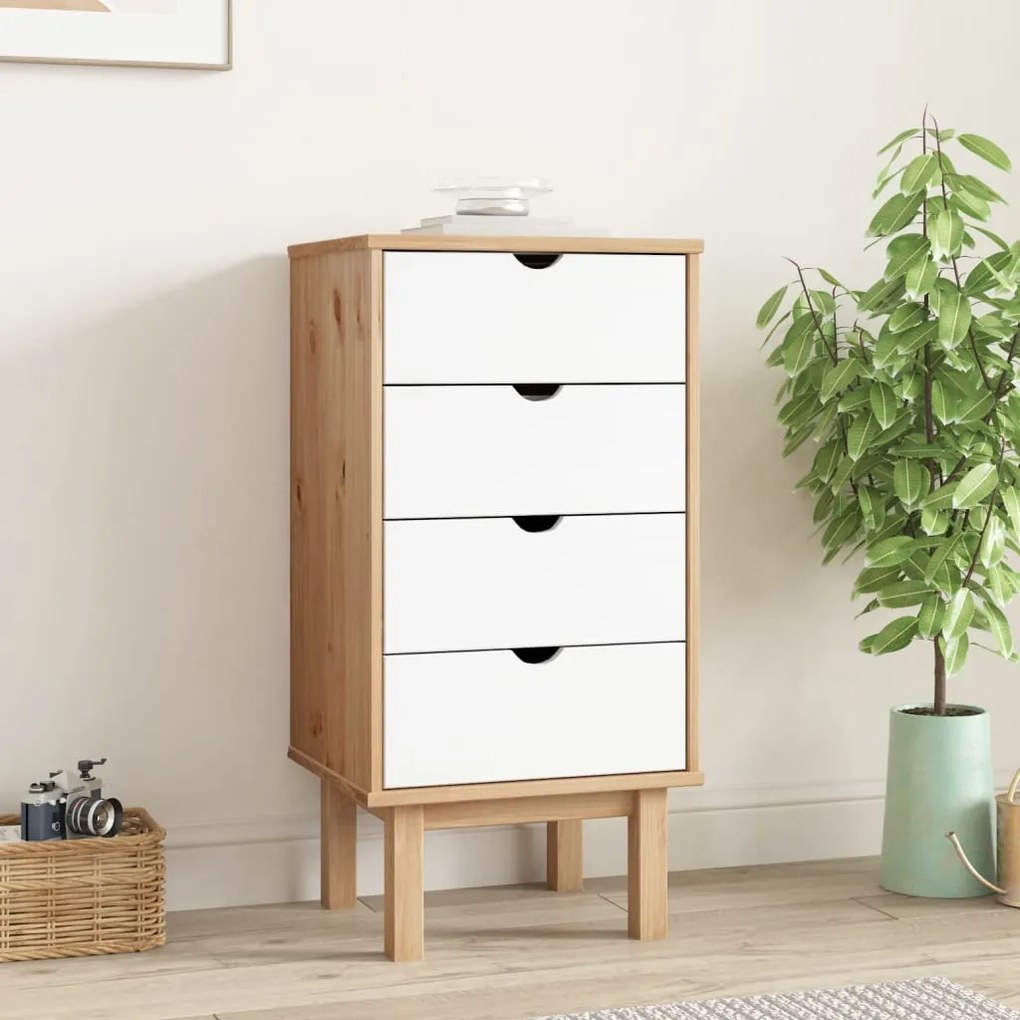 Cassettiera Otta Marrone E Bianco 45x39x90 Cm İn Legno Di Pino /