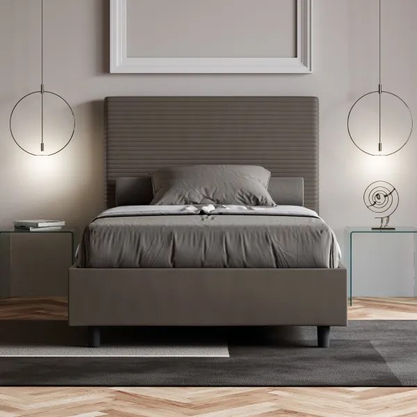 Letto matrimoniale francese contenitore imbottito 140x200 similpelle cappuccino Focus