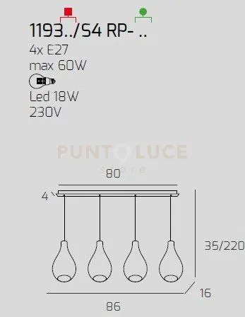 Sosp. cromo 4 luci rettangolare vetri piccoli ambra 1193cr-s4 rp-am