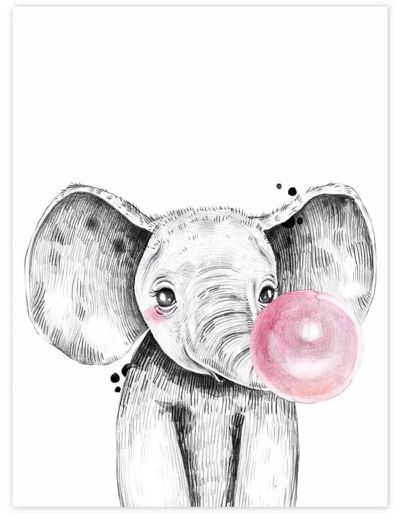 Quadro da parete - Elefante con la bolla rosa | Inspio