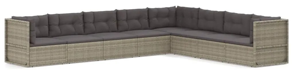 Set Divani da Giardino 8 pz con Cuscini in Polyrattan Grigio