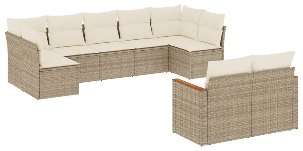 Set divano da giardino 9 pz con cuscini beige in polyrattan