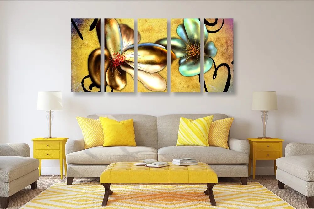 Quadri 5 pezzi – Fiori vintage interessanti