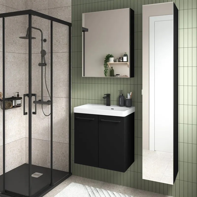 Mobile da bagno sotto lavabo Remix nero lamellare opaco L 60 x H 58 x P 33 cm 2 ante, lavabo non incluso