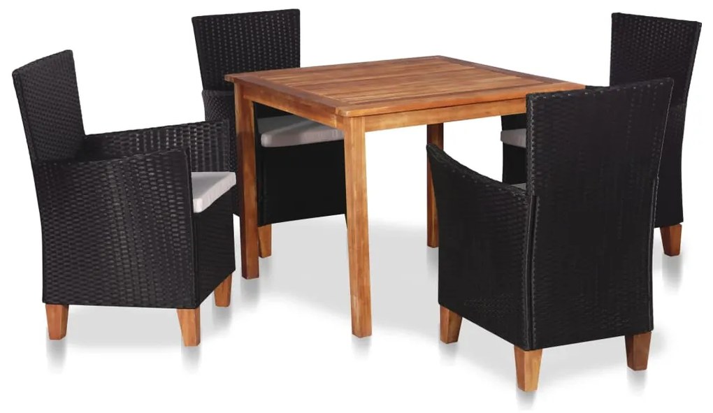 Set da pranzo da giardino 5 pz in polyrattan nero e marrone