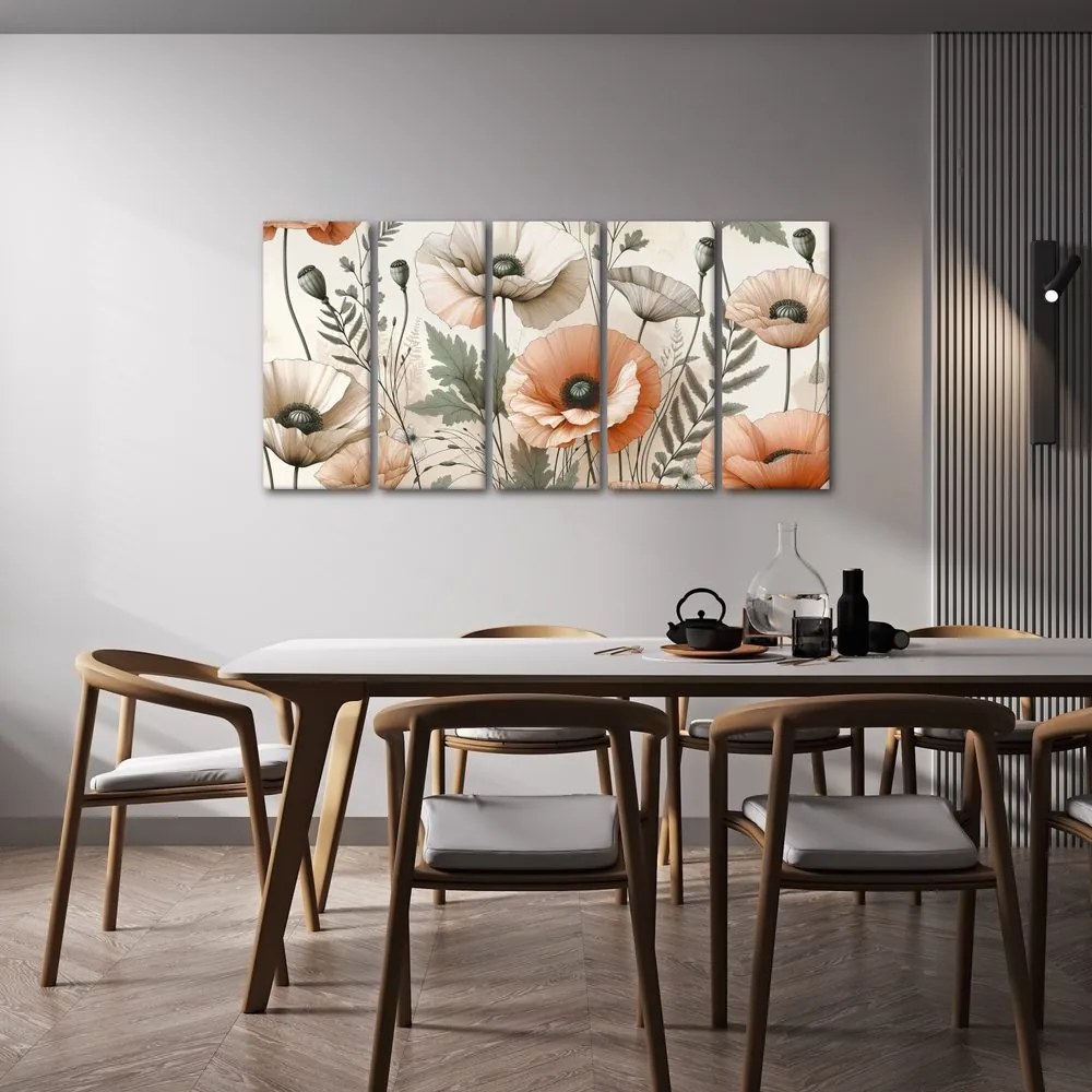 Quadri 5 pezzi – Papaveri delicati