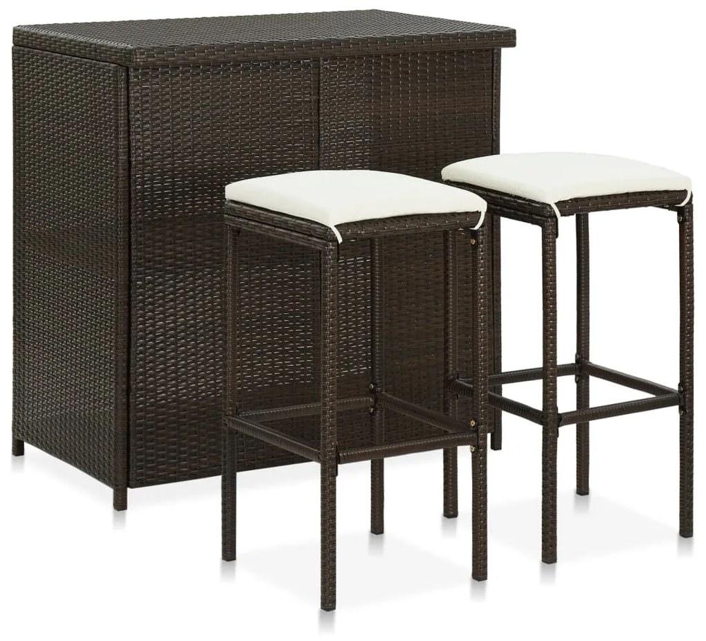 Set da bar 3 pz in polyrattan marrone