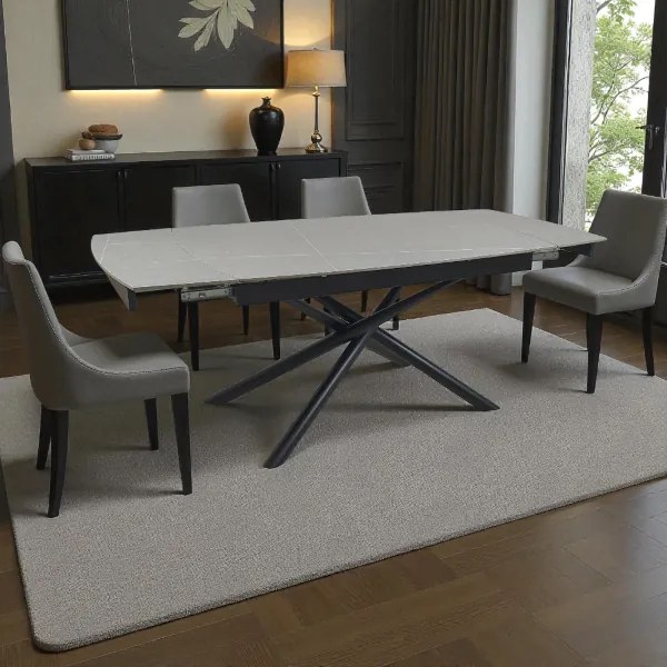 Tavolo allungabile 140-200x90 cm top marmo grigio gambe nere - VERAL