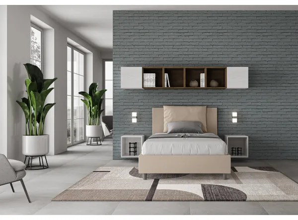 Letto una piazza e mezza contenitore imbottito 120x190 similpelle tortora Antea