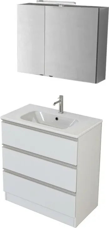 Mobile bagno a terra 80 cm Master bianco con lavabo e specchio contenitore