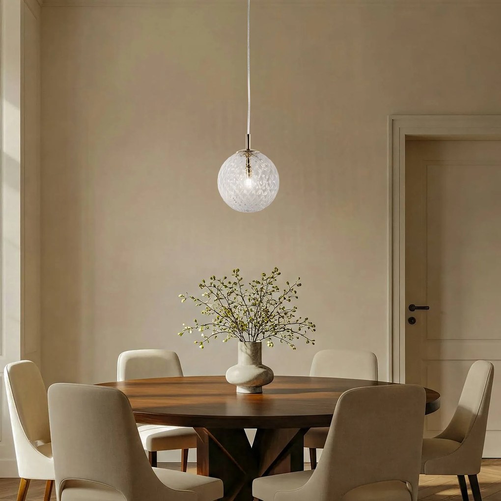 Lampada a sospensione Cadix in vetro, 1 luce, Ø 21 cm TK Lighting, dimmerabile, Chiaro / Trasparente, Soggiorno / Sala da pranzo, Vetro