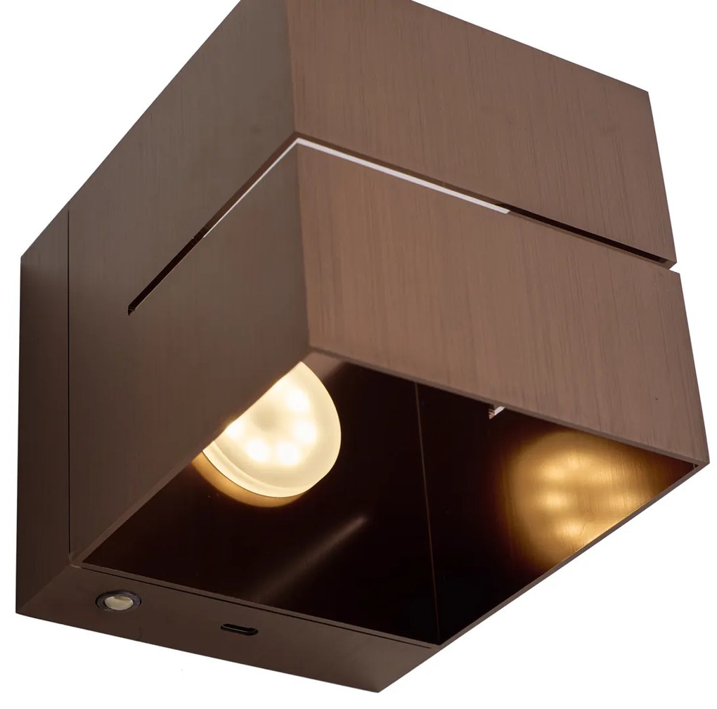 Lampada da parete moderna bronzo scuro con LED e dimmer touch ricaricabile - Joris Groove