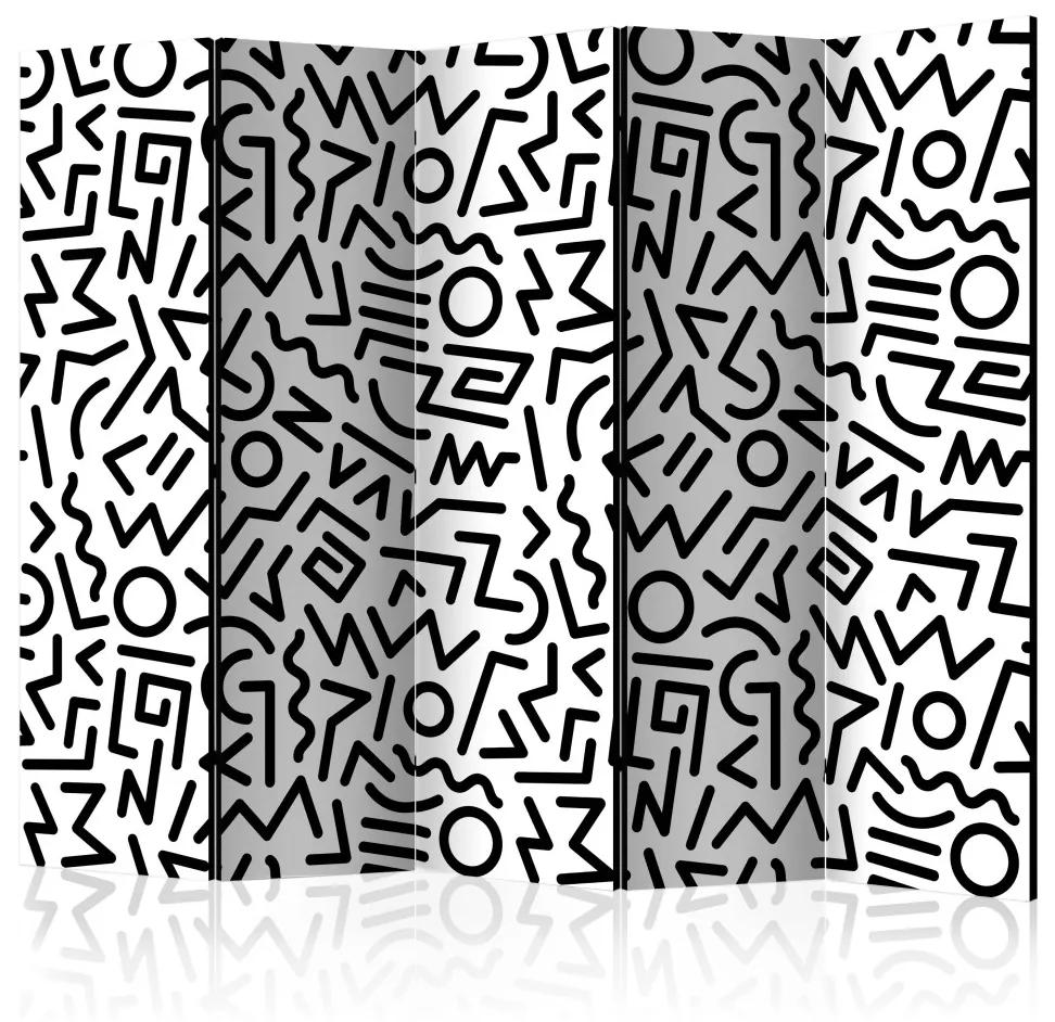 Paravento separè Labirinto in Bianco e Nero II (5-parti) - composizione a strisce nere
