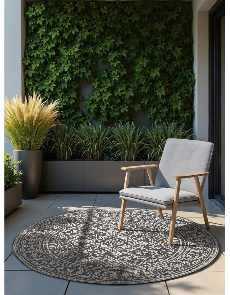 Tappeto da interno/esterno rotondo bianco e nero ø 160 cm Duet Kona – NORTHRUGS