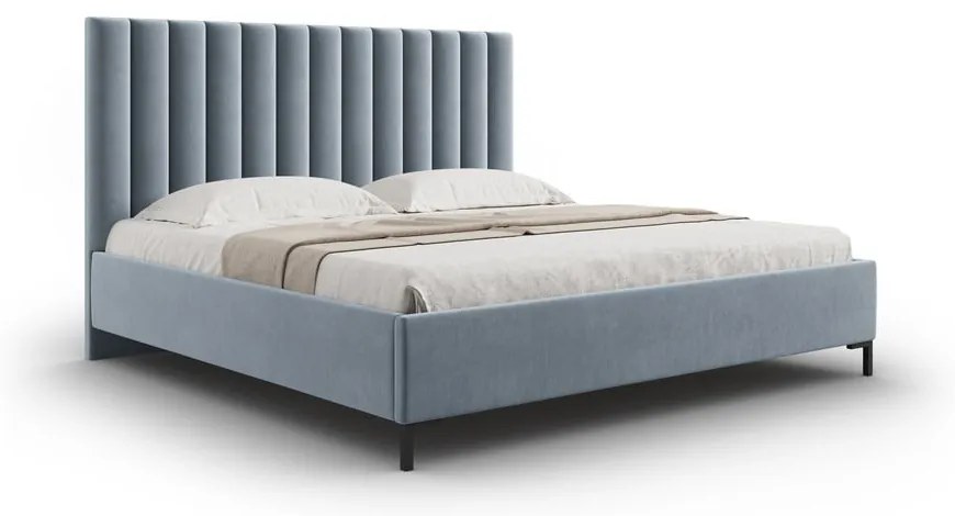 Letto matrimoniale imbottito blu chiaro con contenitore con griglia 160x200 cm Casey - Mazzini Beds