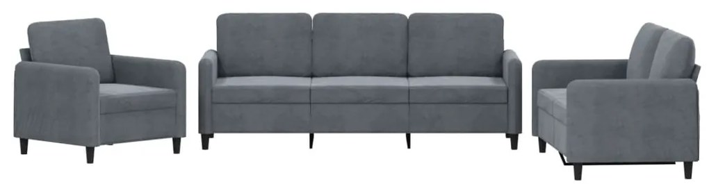 Set di divani 3 pz grigio scuro in velluto