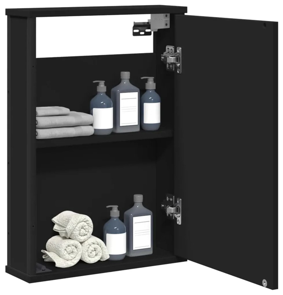 Mobile Da Bagno Con Specchio Nero 42x12x60 Cm Legno Multistrato /