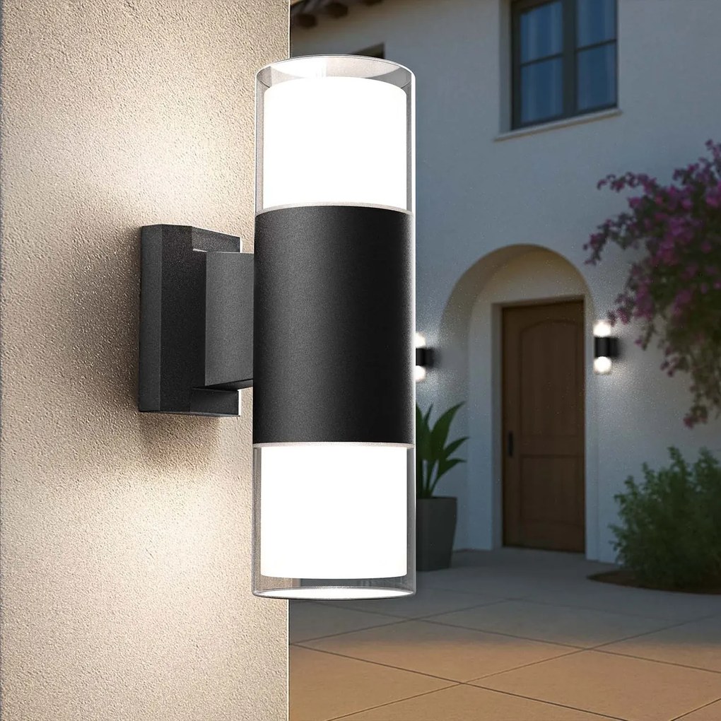 Applique Cilindrica Bidirezionale Nera IP54 con 2 basi GU10